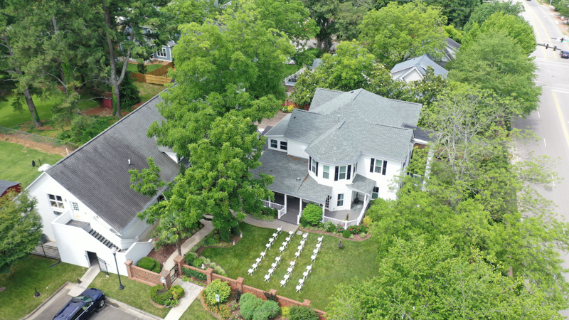 The Matthews House with an aerial view