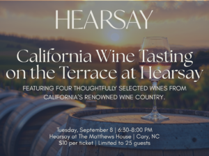 Intimate wine tasting on the terrace at Hearsay in Cary NC